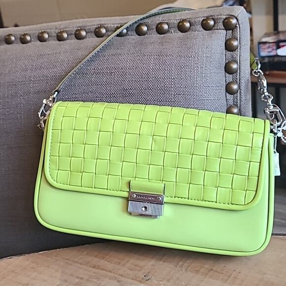Michael Kors Bradshaw Lime Green Convertible Purse CrossBody Shoulder Woven NWOT - Picture 1 of 12